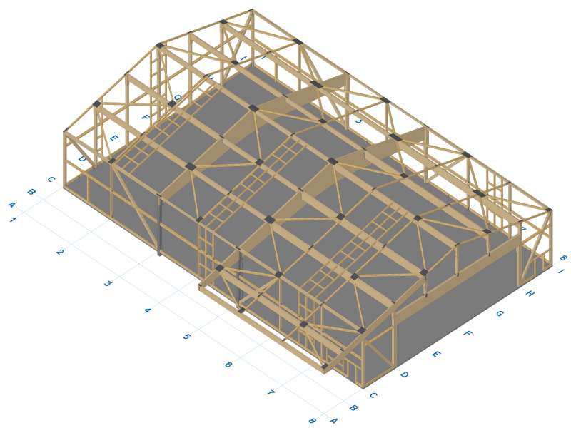 Holzkonstruktion für Produktions- und Lagerhalle eines Obsthofes