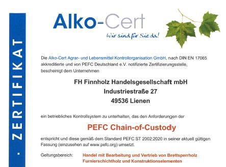 Zerti­fi­zie­rung PEFC-CoC 2023