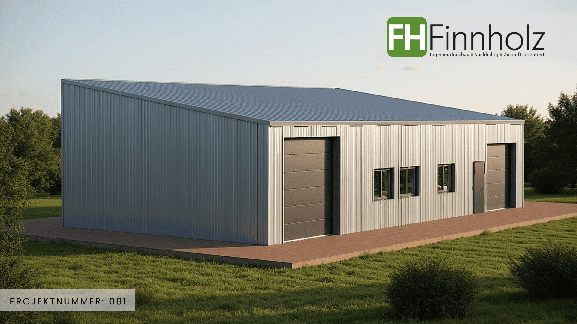 Projektnummer 81 - Bild 1 Eine Gewerbehalle von FH Finnholz. Bild 1.