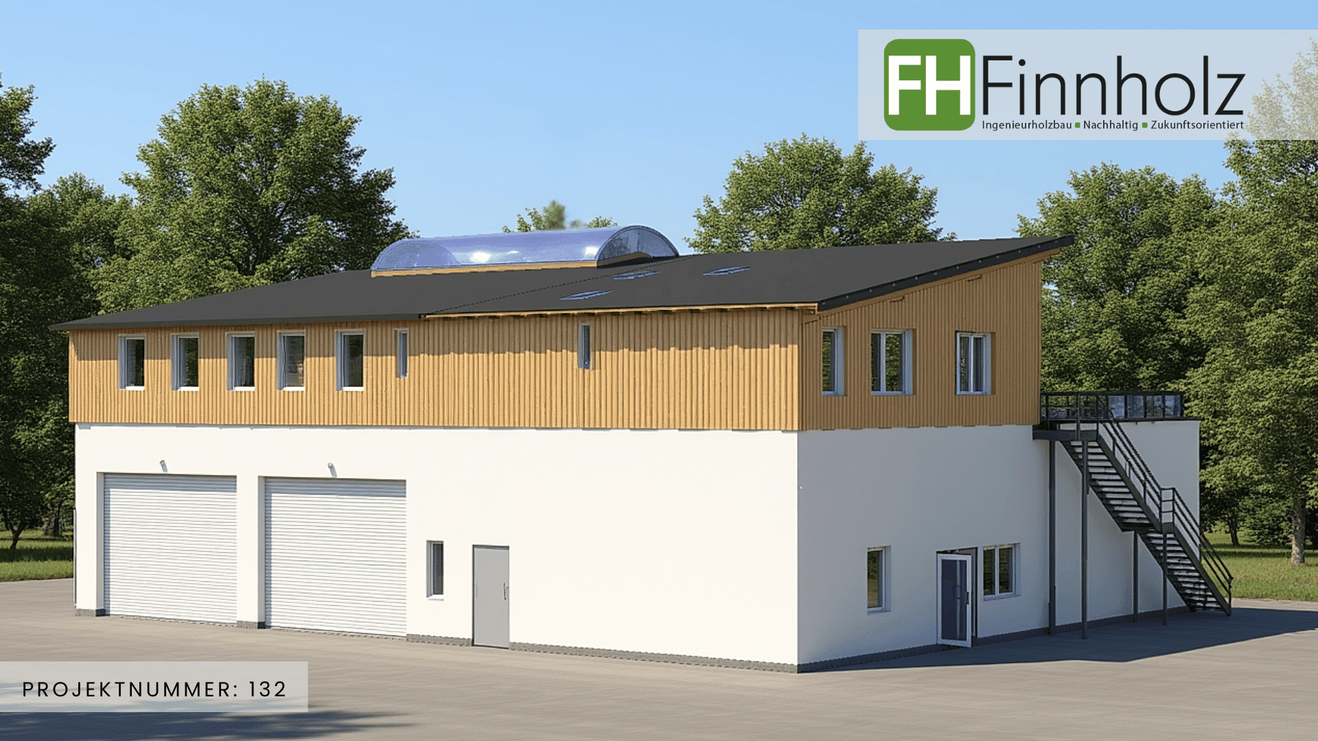 Projektnummer 132 - Bild 3 Eine Gewerbehalle mit Büro von FH Finnholz. Bild 3.