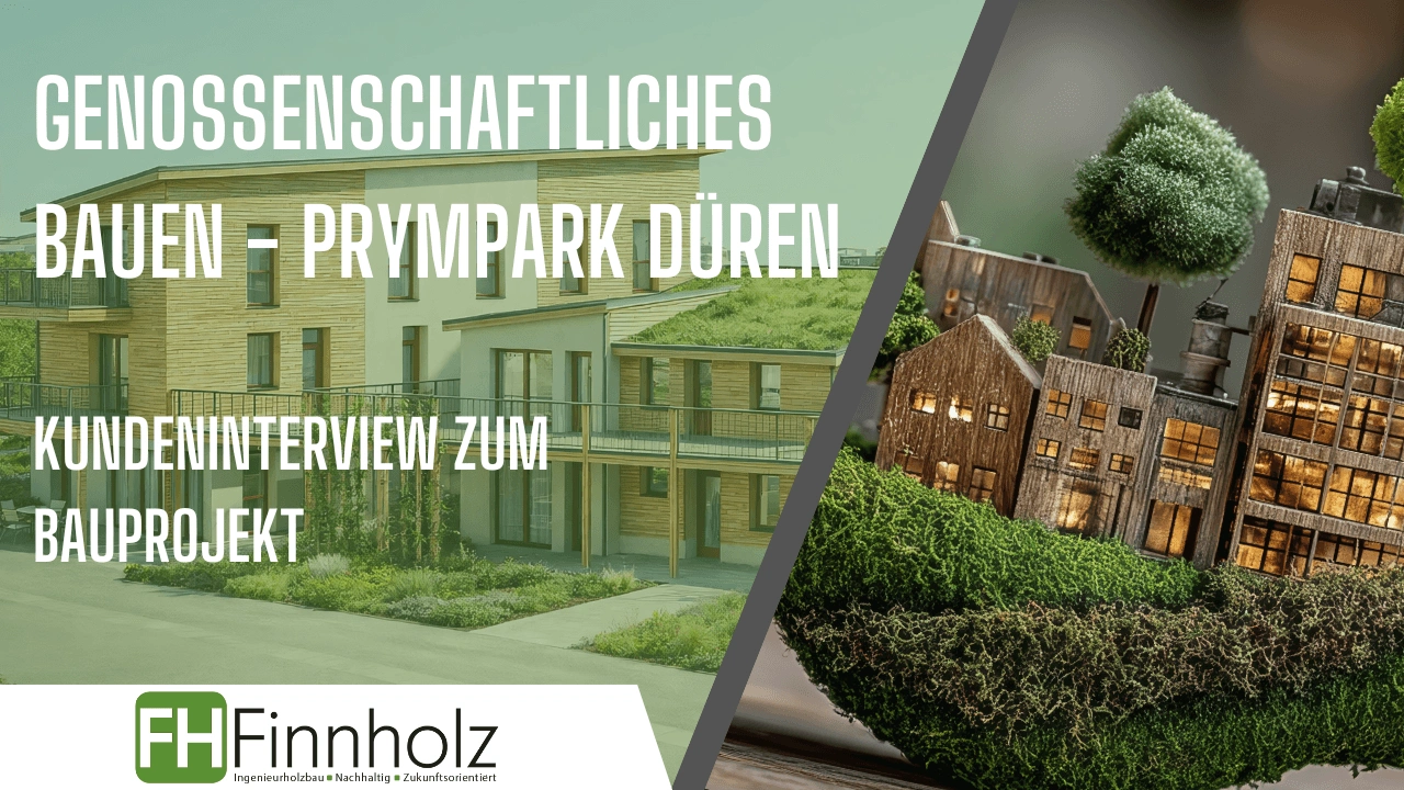 Thumbnail zum Kundeninterview zum Projekt Mehrfamilienhäuser in serieller Holzbauweise in Düren. Das Thumbnail greift das vorherige Bild auf und stellt es dekorativ nochmal dar. 